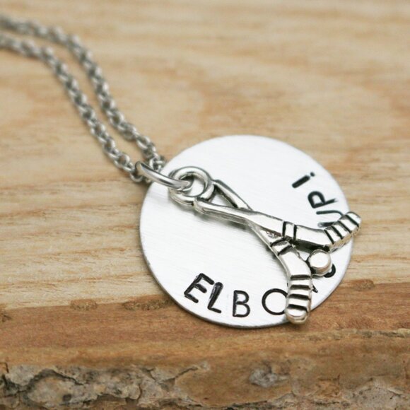 Elbows Up! Hockey Hand Stamped Necklace - Handmade & Hypoallergenic - Picture 12 of 12